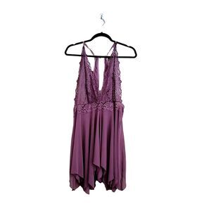 Youmita	Womens Chemise Purple XL Plus Size Sheer Flowy w/ Lace  Purple
